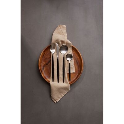 Avie 16pc Matt Black and Silver Cutlery Set