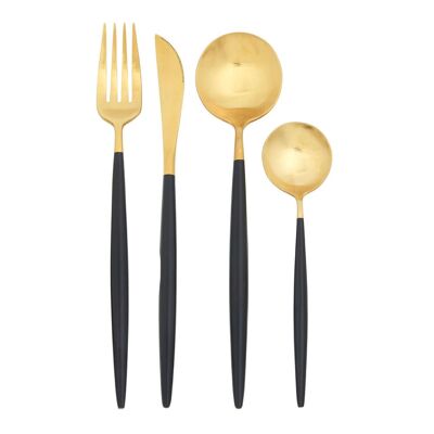 Avie 16pc Matt Black and Matte Gold Cutlery Set