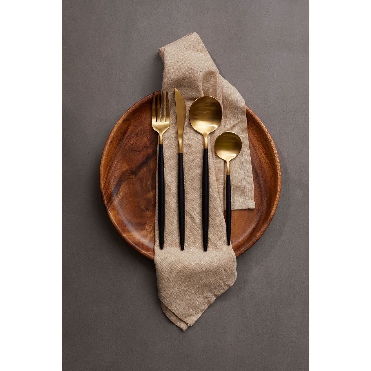 Avie 16pc Matt Black and Matte Gold Cutlery Set