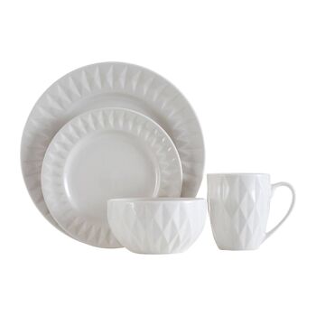 Avie 16pc White Embossed Dinner Set 1