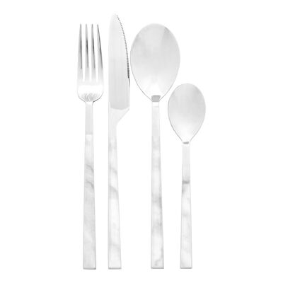 Avie 16pc White Faux Marble Cutlery Set