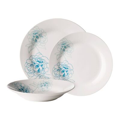 Avie Teal 12pc Flora Dinner Set