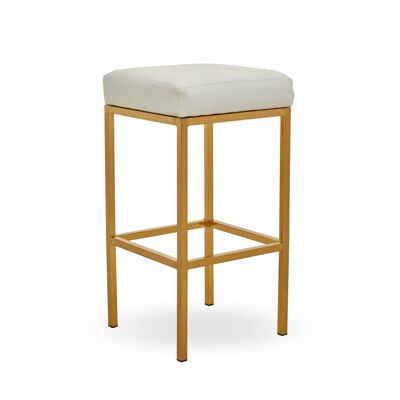 Baina White Pu And Gold Finish Bar Stool