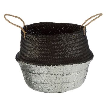 Black / Silver Medium Seagrass Basket 1