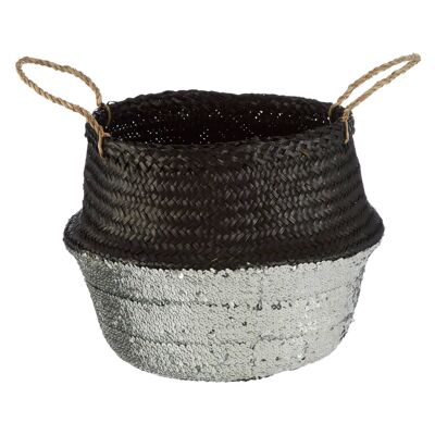 Black / Silver Small Seagrass Basket