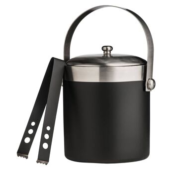 Black Enamel Ice Bucket with Tongs 2