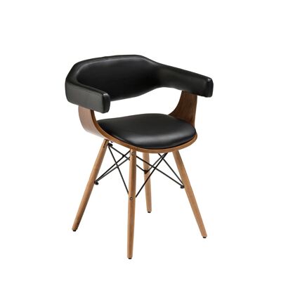 Black Leather Effect Beech Wood Legs Chair