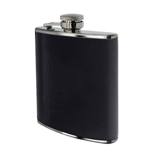 Black Leather Effect Stainless Steel Hip Flask Set