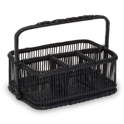 Black Rattan and Bamboo Caddy Basket