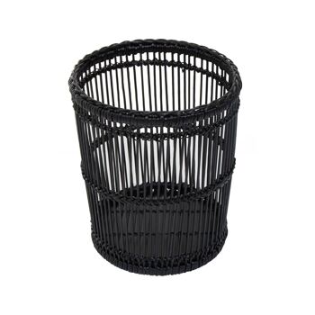 Black Rattan and Bamboo Waste Bin 3