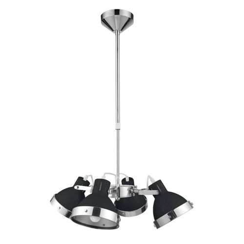 Black Shade and Chrome 4 Light Pendant Light