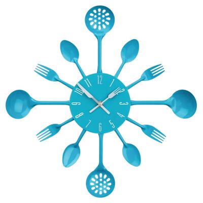 Blue Cutlery Metal Wall Clock