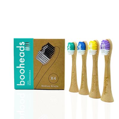 booheads Soniboo - 4PK - Testine per spazzolini elettrici in bambù - Multicolore | Compatibile con Sonicare | Biodegradabile Ecologico Sostenibile