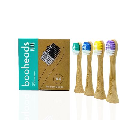 booheads Soniboo - 4PK - Testine per spazzolini elettrici in bambù - Multicolore | Compatibile con Sonicare | Biodegradabile Ecologico Sostenibile