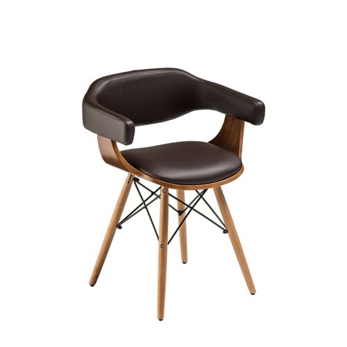 Brown Leather Effect Beech Wood Legs Chair