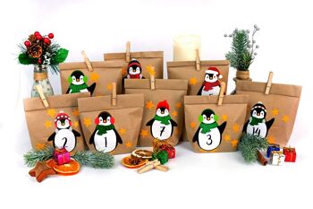 Cerf-volant en papier DIY calendrier de l'avent Set de papier kraft - pingouins à coller - avec 24 sachets en papier marron à remplir soi-même et à fabriquer soi-même - Noël 2