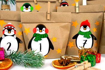 Cerf-volant en papier DIY calendrier de l'avent Set de papier kraft - pingouins à coller - avec 24 sachets en papier marron à remplir soi-même et à fabriquer soi-même - Noël 3