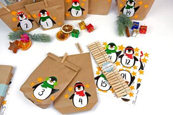 Cerf-volant en papier DIY calendrier de l'avent Set de papier kraft - pingouins à coller - avec 24 sachets en papier marron à remplir soi-même et à fabriquer soi-même - Noël 4