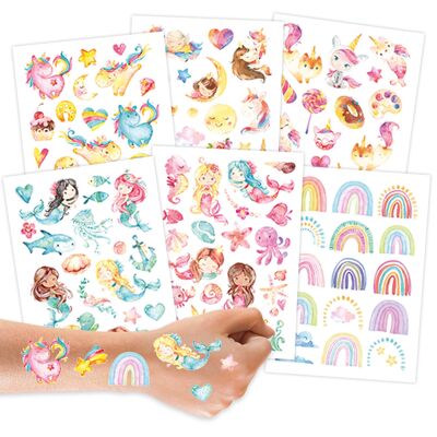 100 Tattoos zum Aufkleben - Hautfreundliche Kindertattoos Meerjungfrau - kindgerechte Designs - als Geburtstagsmitgebsel oder Geschenkidee - Vegan