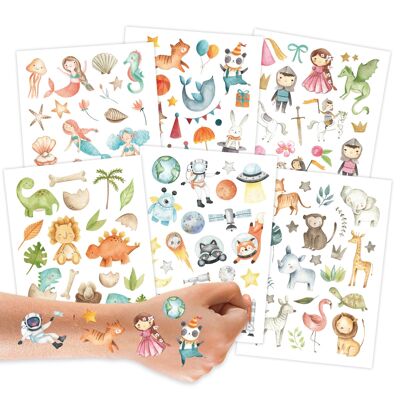 100 tattoos to stick on - skin-friendly tattoos for children Colorful mix - child-friendly designs - as a birthday present or gift idea - vegan