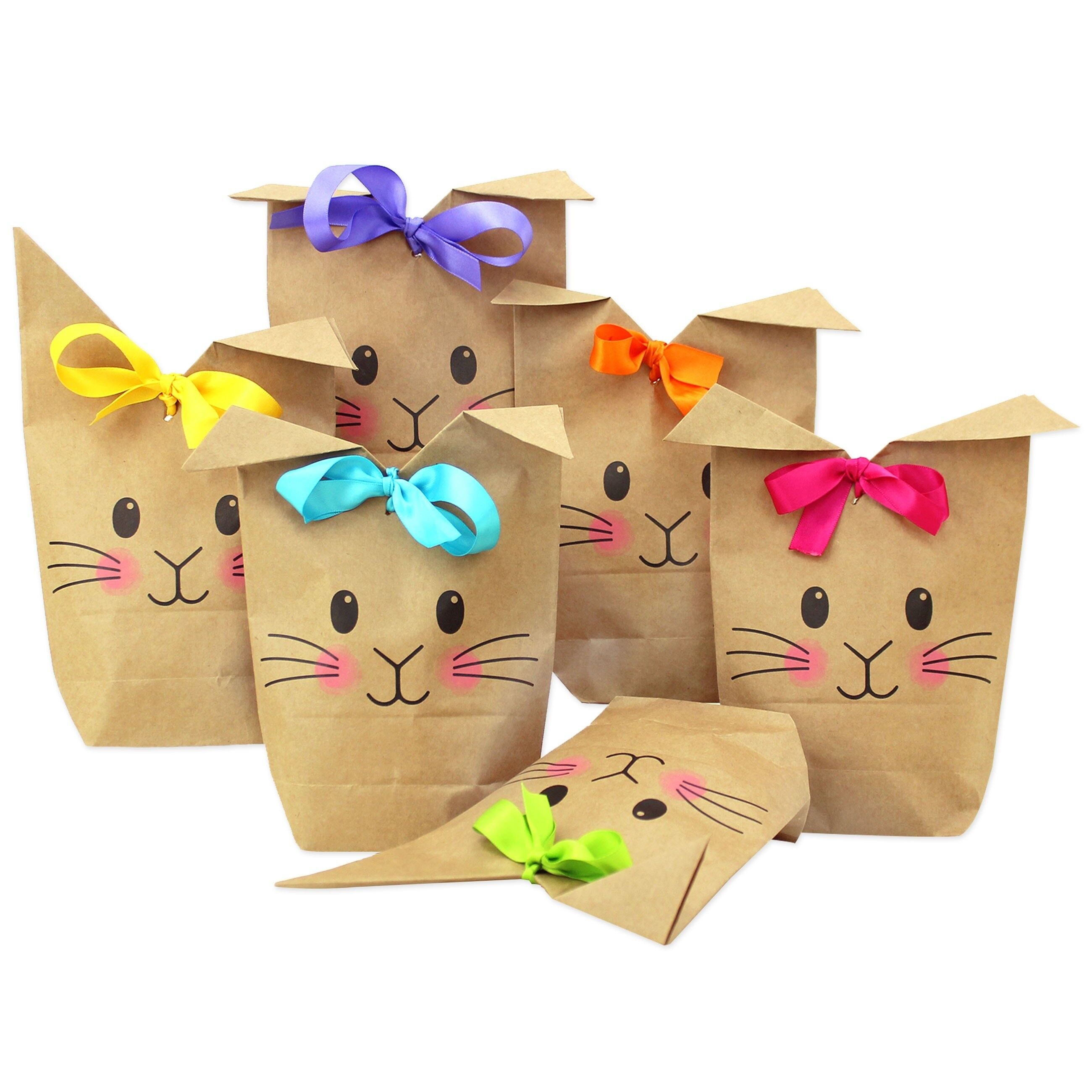 12 printed gift bags for Easter - with bunny face - ideal gift idea or Easter decoration - with wooden clips | Easter basket for handicrafts and giving away | Easter