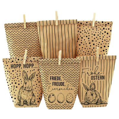 12 black printed gift bags for Easter - black printed with bunnies, Easter eggs and Happy Easter - ideal gift idea or Easter decoration | Easter basket for handicrafts and giving away | Easter