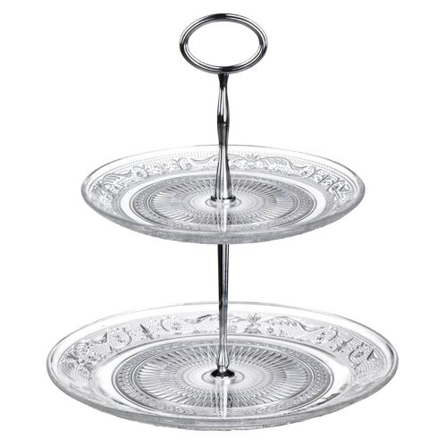 Clear Glass 2 Tier Cake Stand