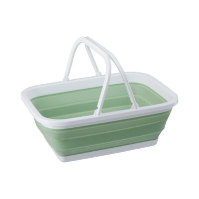 Collapsible Green White Basket With Handles