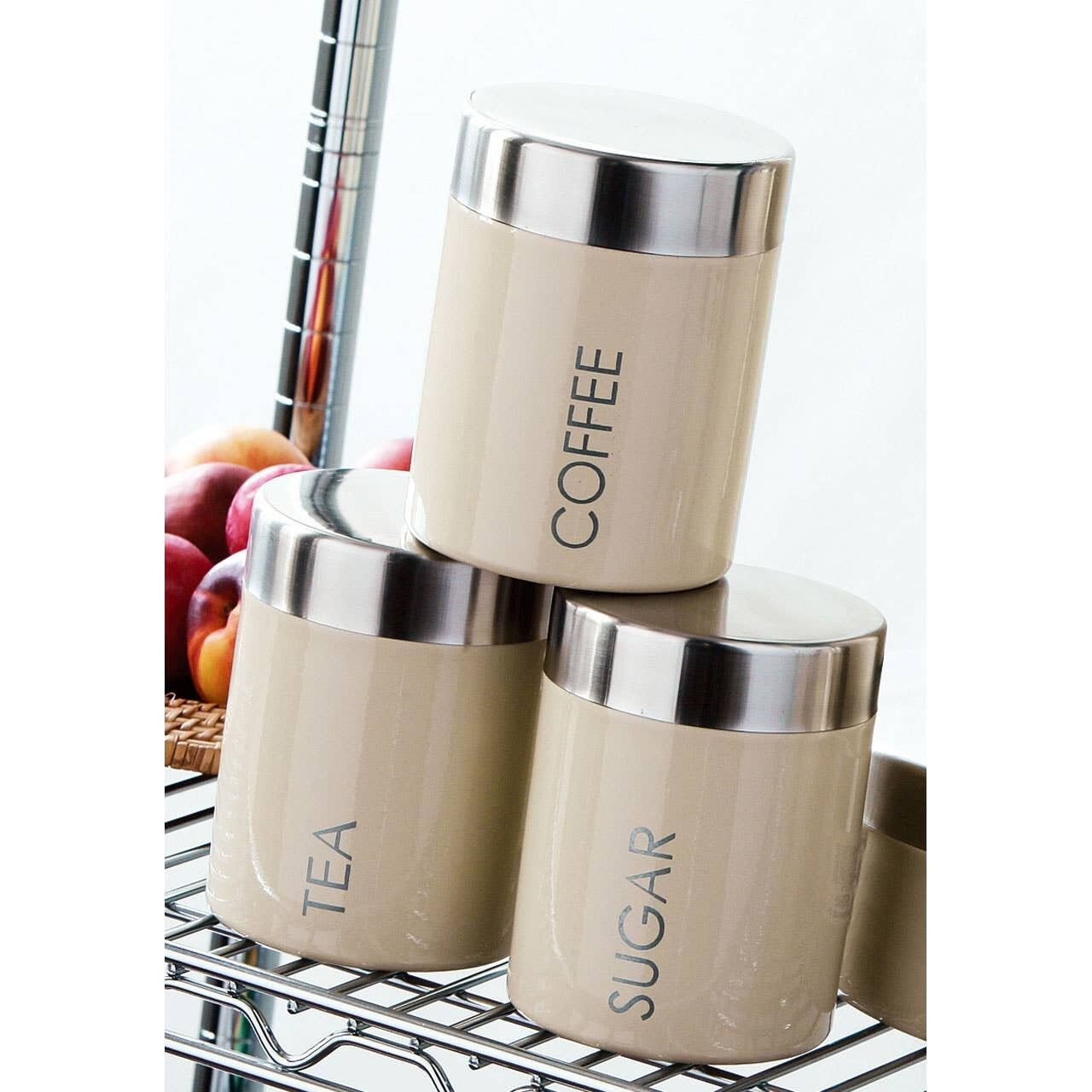 Contenitore per caffè smaltato color crema