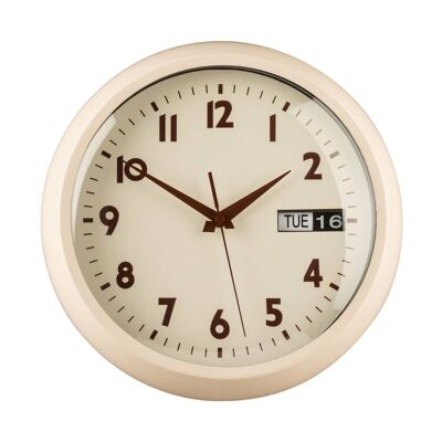 Cream Metal Day and Date Wall Clock