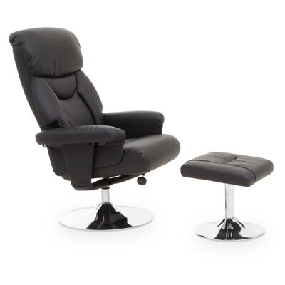 Denton Black Leather Chair With Footstool