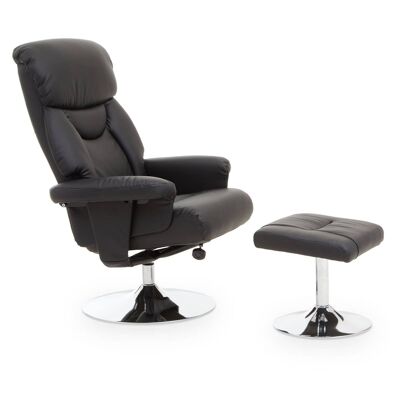 Silla de cuero negro con reposapiés Denton