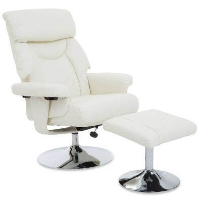 Denton White Leather Effect Reclining Chair And Footstool