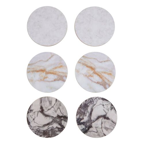 Dia 6pc Marble Effect Assorted Cork Coasters