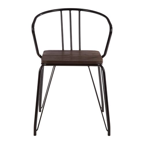 District Black Metal and Elm Wood Arm Chair