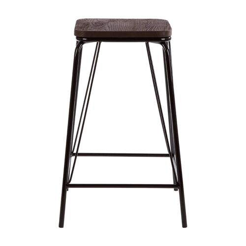 District Black Metal and Elm Wood Stool