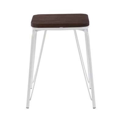 District White Metal / Elm Small Wood Stool