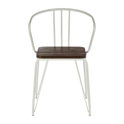 District White Metal and Elm Wood Arm Chair