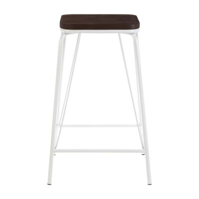 District White Metal and Elm Wood Stool
