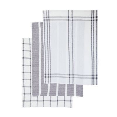 Doro Set of Three Waffle Grey and White Tea Towels