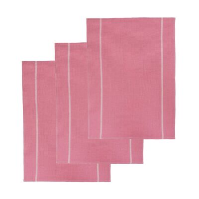 Doro Set of Three Waffle Pink and White Tea Towels
