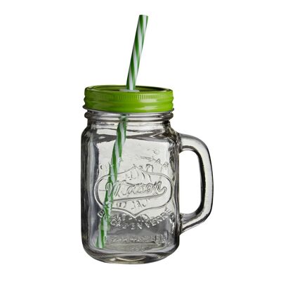 Embossed Mason Jar Mug with Kiwi Lid