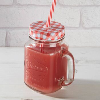 Embossed Mason Jar Mug with Red Gingham Lid 4