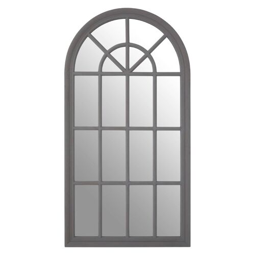 Flat Wood Curved Window Grey Wall Mirror