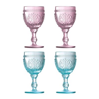 Fleur 2 Pink and 2 blue Glasses - Set of 4