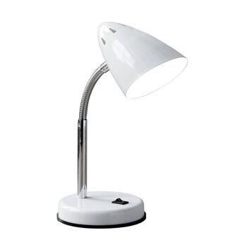 Lampe de bureau Flexi en métal blanc et chrome avec prise UE 1
