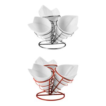 Ensemble de 3 cônes de frites avec support en métal rouge 3