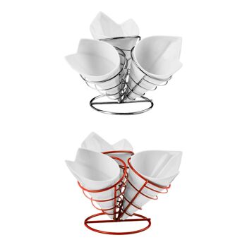 Ensemble de 3 cônes de frites avec support en métal rouge 7