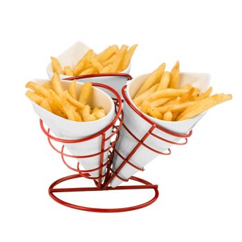 Ensemble de 3 cônes de frites avec support en métal rouge 8