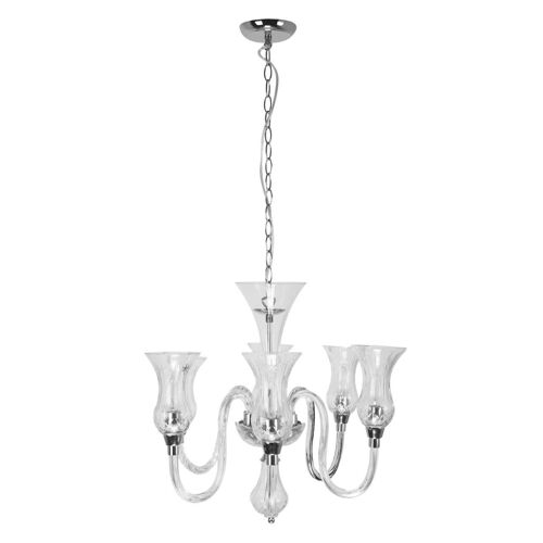 Glass and Chrome 6 Arm Chandelier